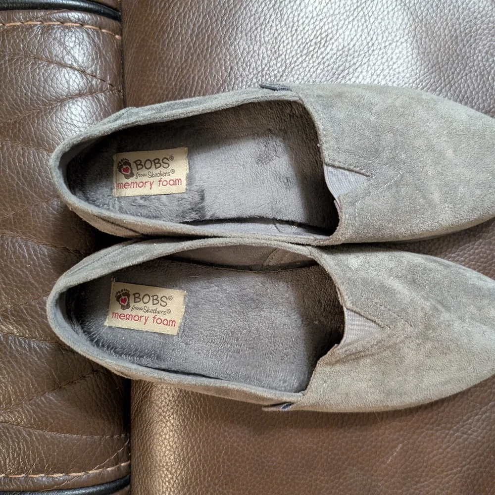 BOBS from Skechers Keep It Cozy Charcoal Plush Slip-On Flats - Women’s 8 Wide
